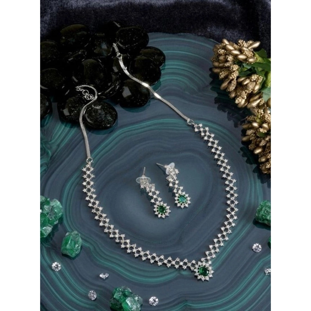Women's Brass Silver Plated Necklace set (Green)