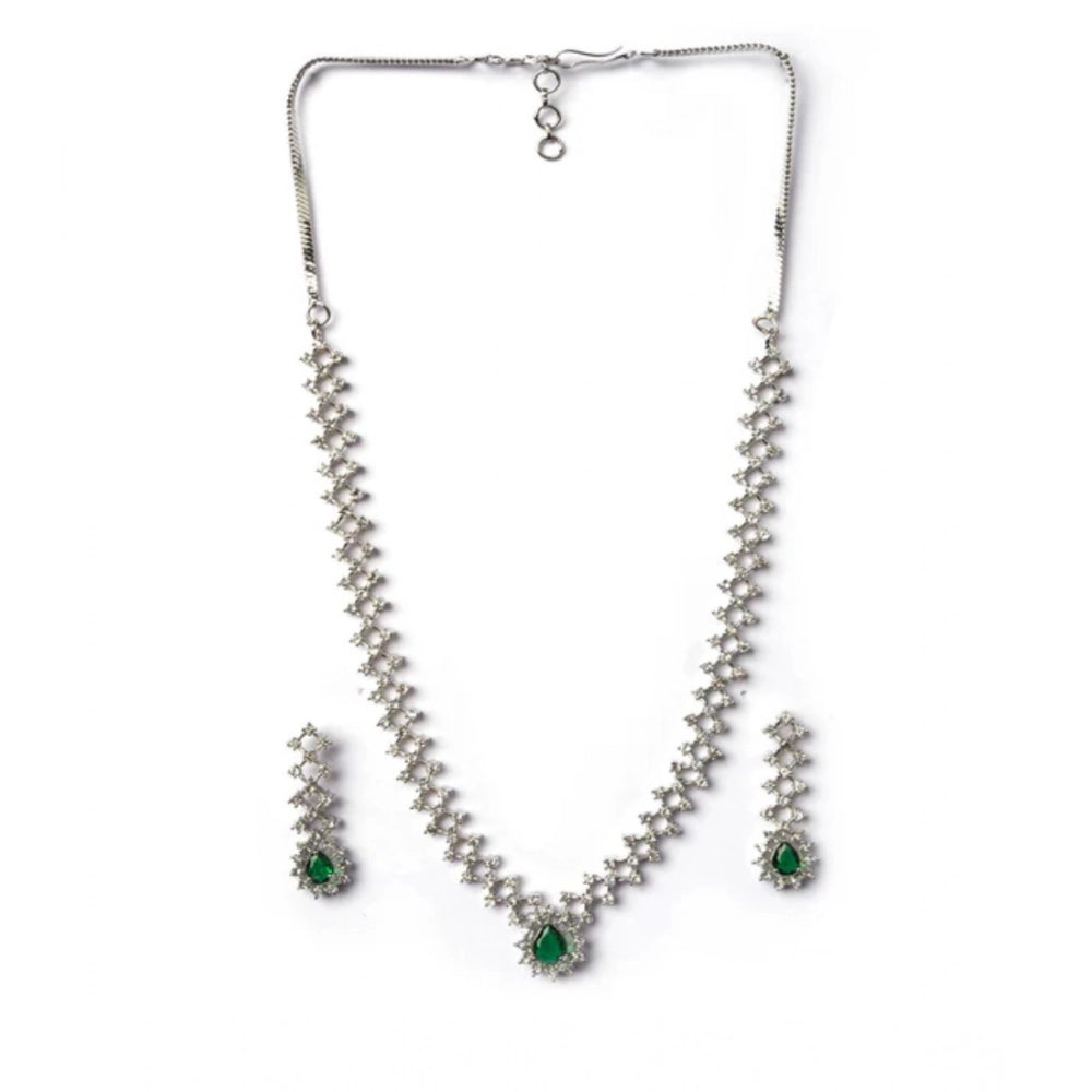 Women's Brass Silver Plated Necklace set (Green)