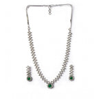 Women's Brass Silver Plated Necklace set (Green)