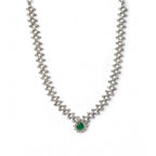 Women's Brass Silver Plated Necklace set (Green)