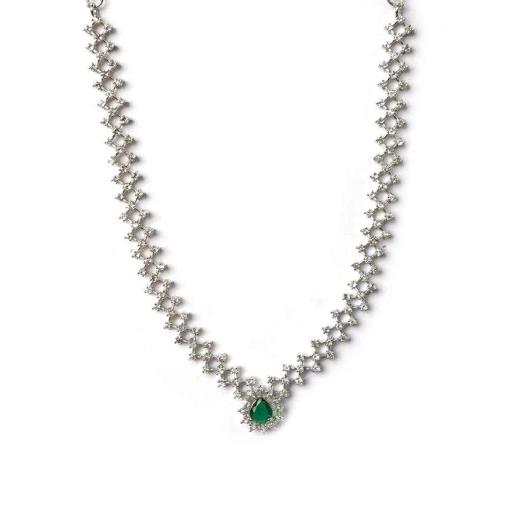 Women's Brass Silver Plated Necklace set (Green)