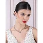 Women's Brass Silver Plated Necklace set (Green)