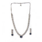 Women's Brass Silver Plated Necklace set (Blue)