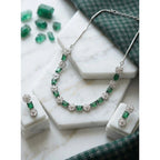 Women's Brass Silver Plated Necklace set (Green)