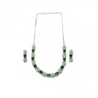 Women's Brass Silver Plated Necklace set (Green)