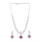 Women's Brass Silver Plated Necklace set (Red)