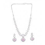 Women's Brass Silver Plated Necklace set (Pink)