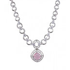 Women's Brass Silver Plated Necklace set (Pink)