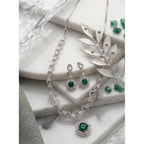 Women's Brass Silver Plated Necklace set (Green)