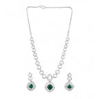 Women's Brass Silver Plated Necklace set (Green)