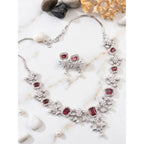 Women's Brass Silver Plated Necklace set (Red)