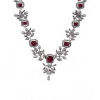 Women's Brass Silver Plated Necklace set (Red)
