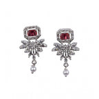 Women's Brass Silver Plated Necklace set (Red)