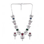 Women's Brass Silver Plated Necklace set (Multicolor)
