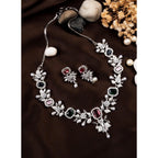 Women's Brass Silver Plated Necklace set (Multicolor)
