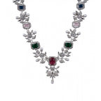 Women's Brass Silver Plated Necklace set (Multicolor)