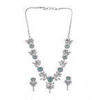 Women's Brass Silver Plated Necklace set (Turquoise)