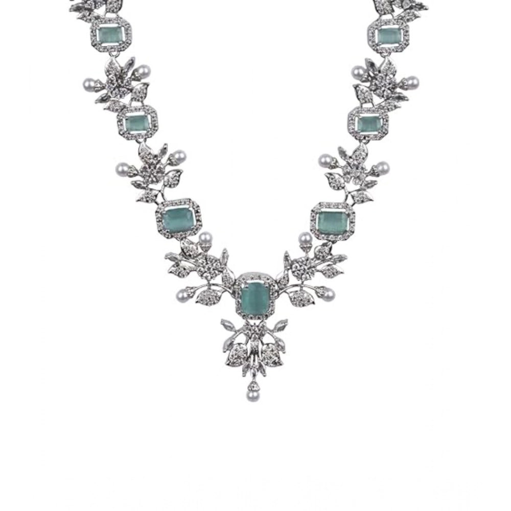 Women's Brass Silver Plated Necklace set (Turquoise)