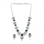 Women's Brass Silver Plated Necklace set (Green)