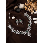 Women's Brass Silver Plated Necklace set (Green)