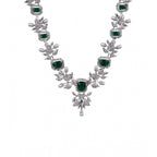 Women's Brass Silver Plated Necklace set (Green)