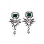 Women's Brass Silver Plated Necklace set (Green)
