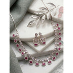 Women's Brass Silver Plated Necklace set (Pink)