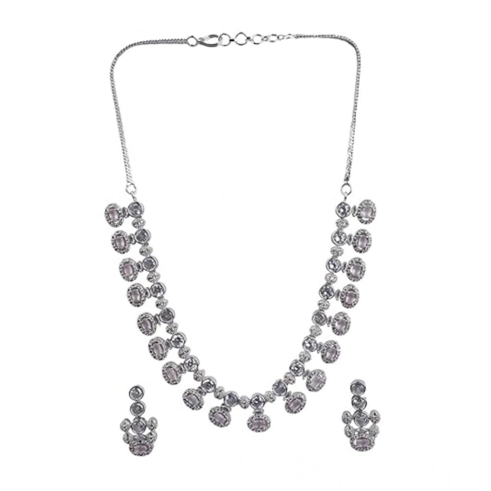 Women's Brass Silver Plated Necklace set (White)