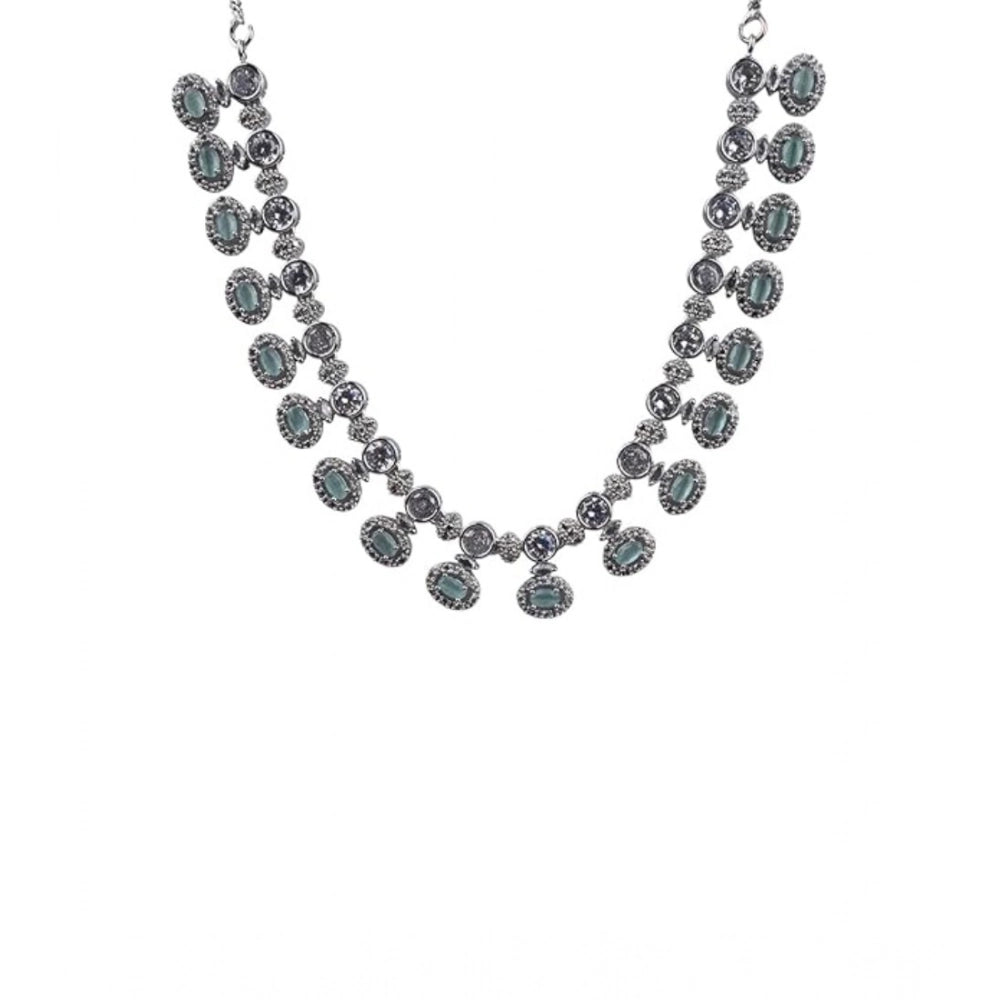 Women's Brass Silver Plated Necklace set (Turquoise)