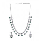 Women's Brass Silver Plated Necklace set (Green)