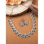 Women's Brass Silver Plated Necklace set (Green)
