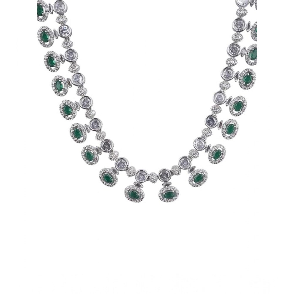 Women's Brass Silver Plated Necklace set (Green)