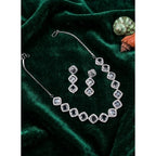 Women's Brass Silver Plated Necklace set (White)