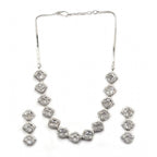 Women's Brass Silver Plated Necklace set (White)