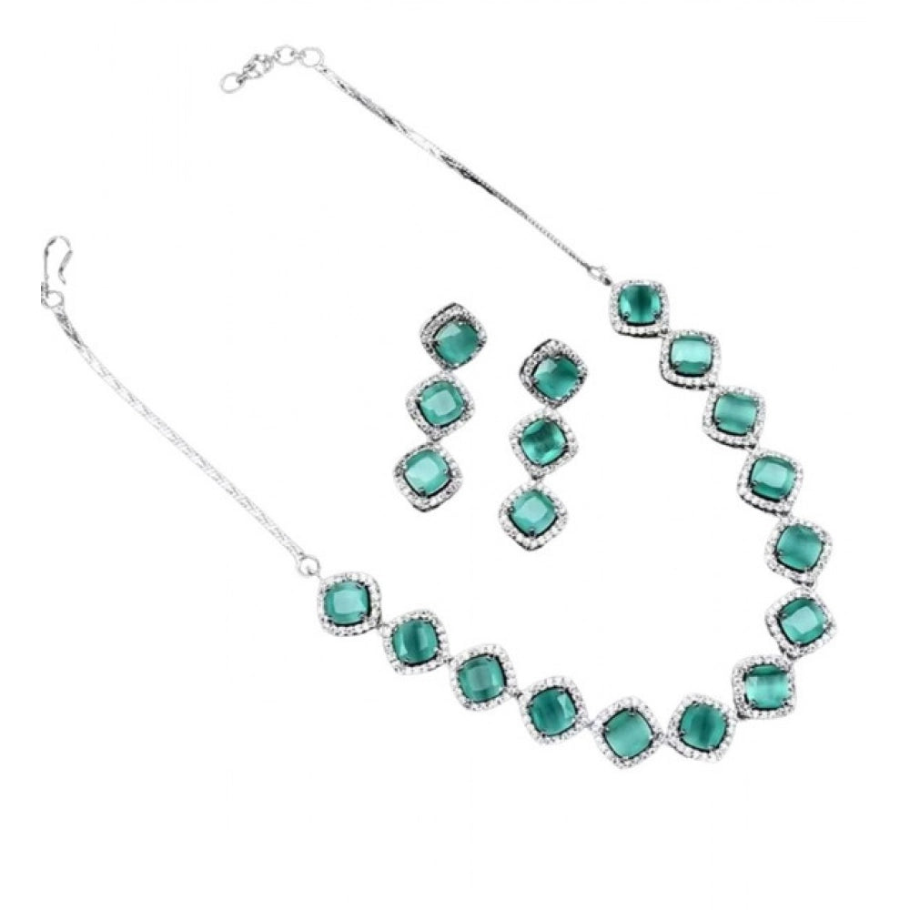 Women's Brass Silver Plated Necklace set (Turquoise)