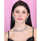 Women's Brass Silver Plated Necklace set (Turquoise)