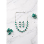 Women's Brass Silver Plated Necklace set (Green)
