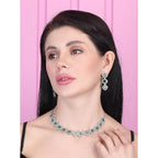 Women's Brass Silver Plated Necklace set (Green)