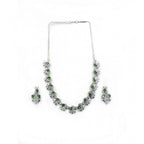 Women's Brass Silver Plated Necklace set (Green)