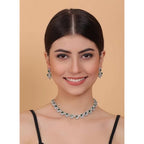 Women's Brass Silver Plated Necklace set (Green)