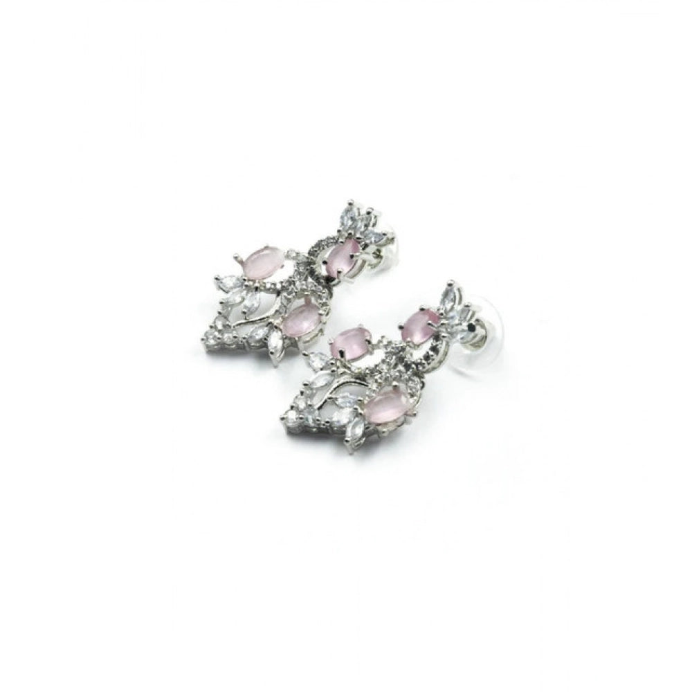 Women's Brass Silver Plated Necklace set (Pink)