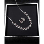Women's Brass Silver Plated Necklace set (Red)