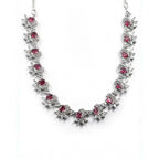 Women's Brass Silver Plated Necklace set (Red)