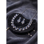 Women's Brass Silver Plated Necklace set (Blue)
