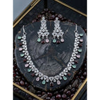 Women's Brass Silver Plated Necklace set (Multicolor)
