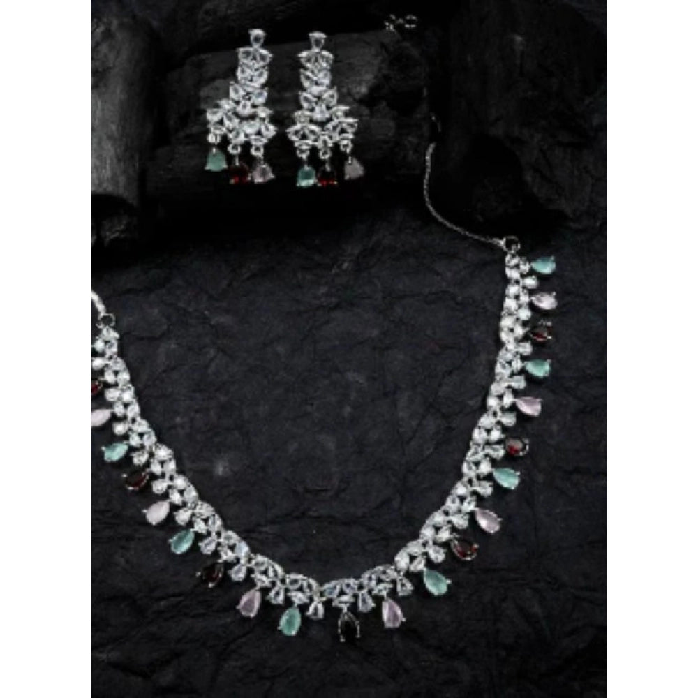 Women's Brass Silver Plated Necklace set (Multicolor)