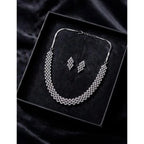 Women's Brass Silver Plated Necklace set (Silver)