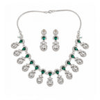 Women's Brass Silver Plated Necklace set (Green)