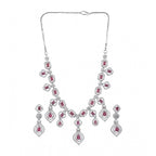 Women's Brass Silver Plated Necklace set (Red)