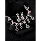 Women's Brass Silver Plated Necklace set (Red)